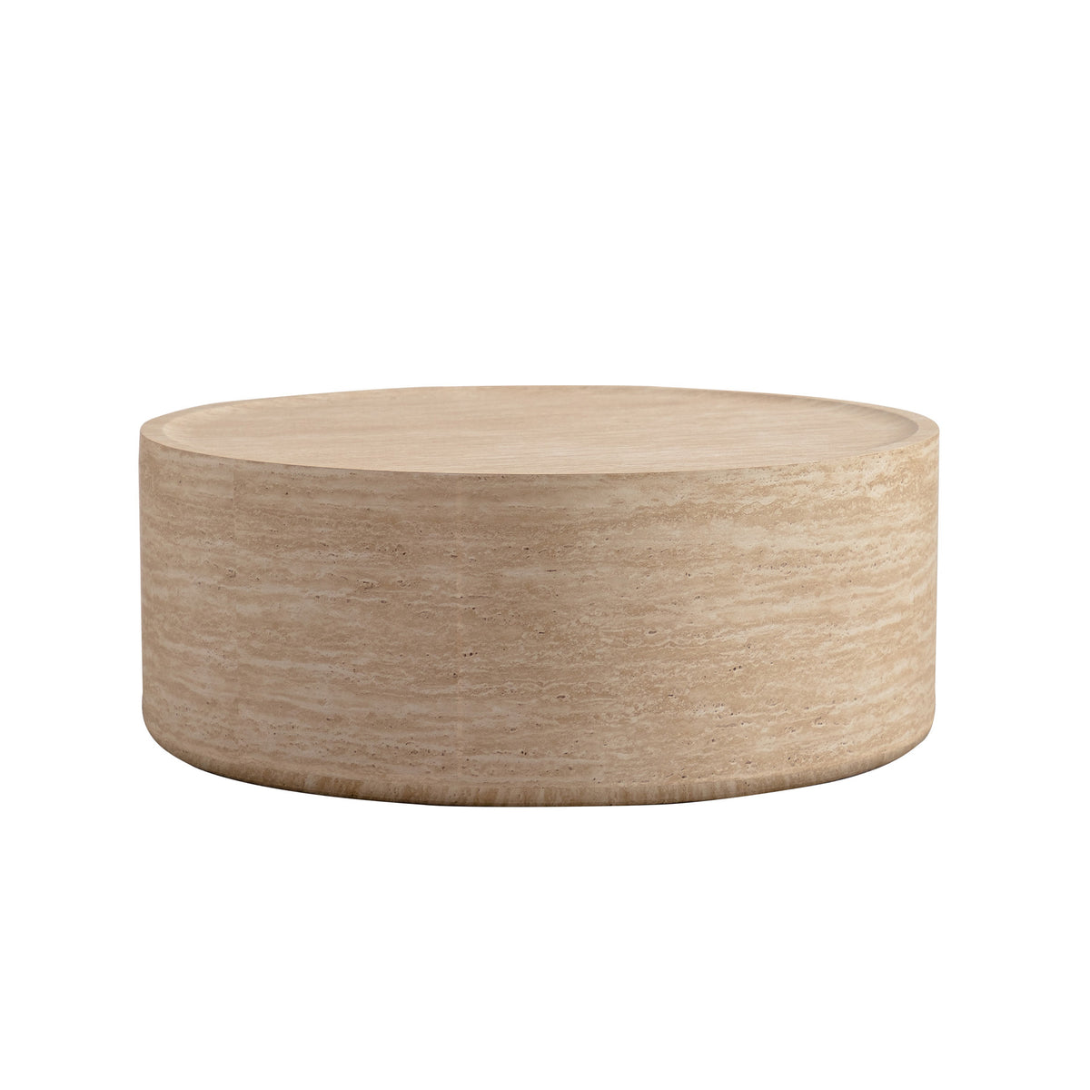 Round drum coffee table with Mars pattern design by Anthony & Home, no assembly required, featuring a modern decorative surface.