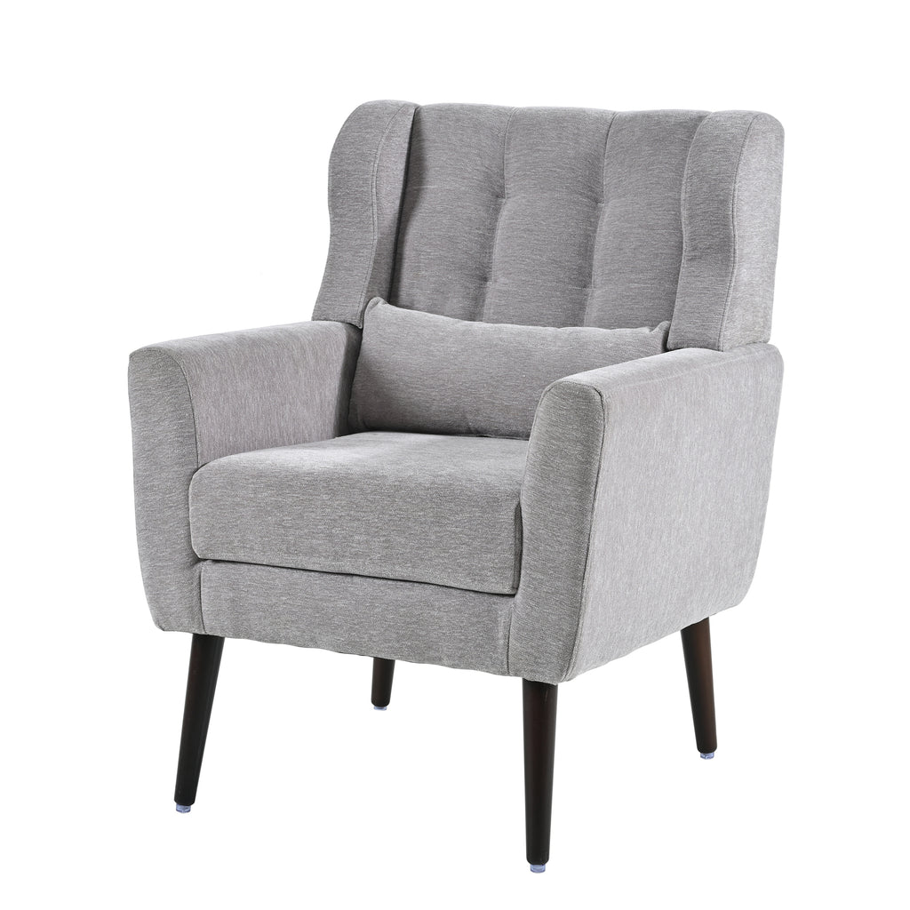 Gray chenille accent chair with solid wood legs, stylish and comfortable for studio living spaces by Anthony & Home.