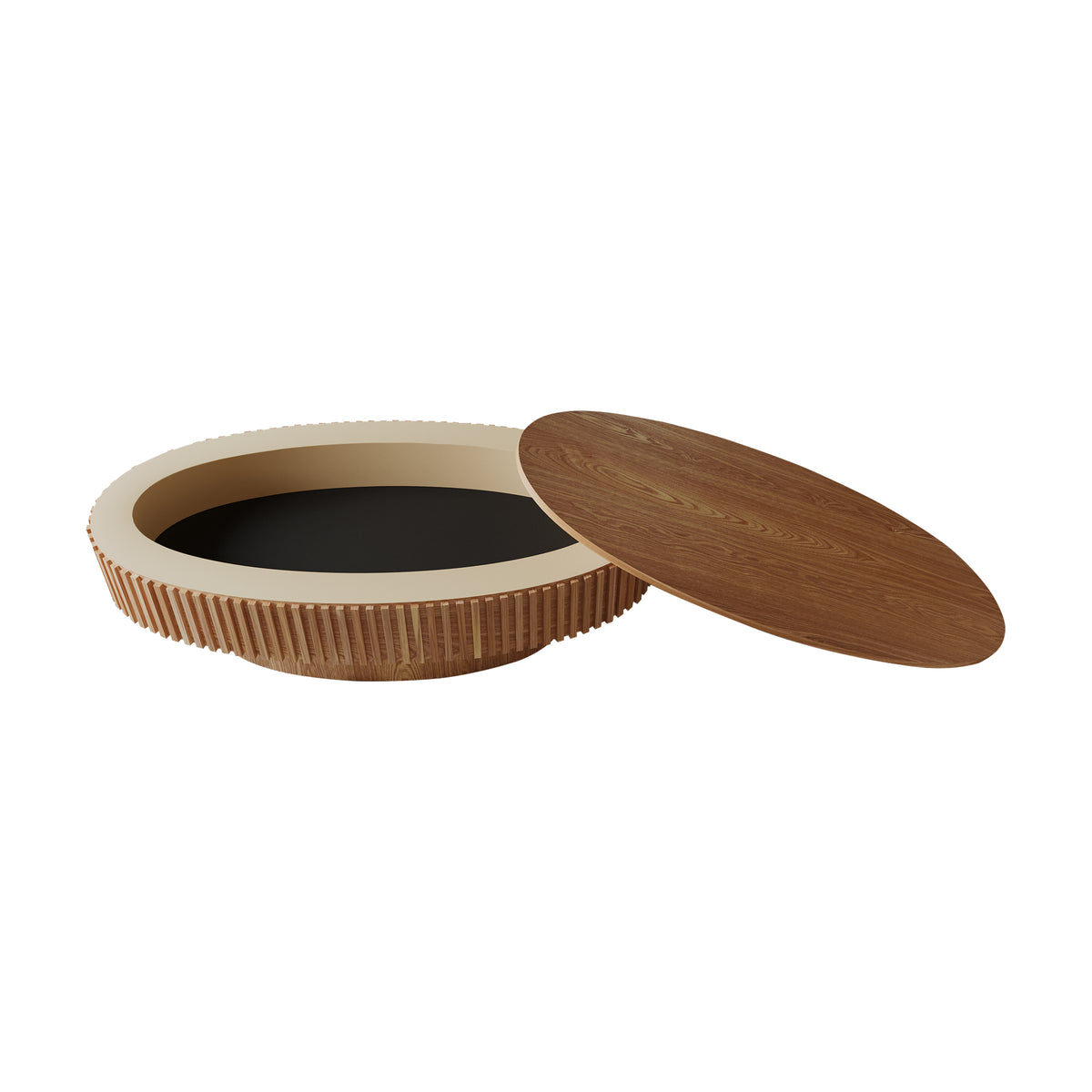 Anthony & Home oval coffee table with storage, made of solid wood veneer, featuring a sleek, modern design and sturdy construction.