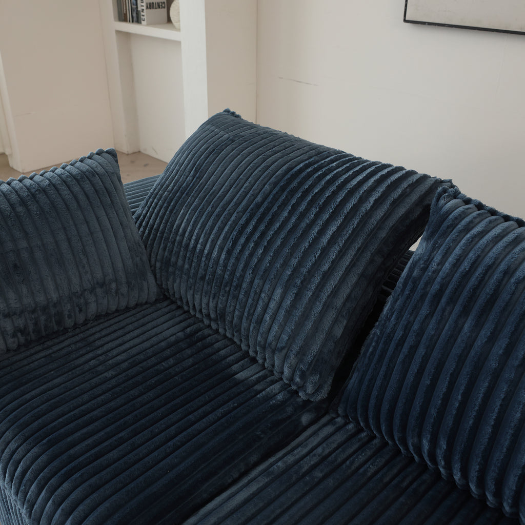 Blue Anthony & Home Corduroy Cloud Sofa with deep seat and removable cushions from the Atelier Collection.