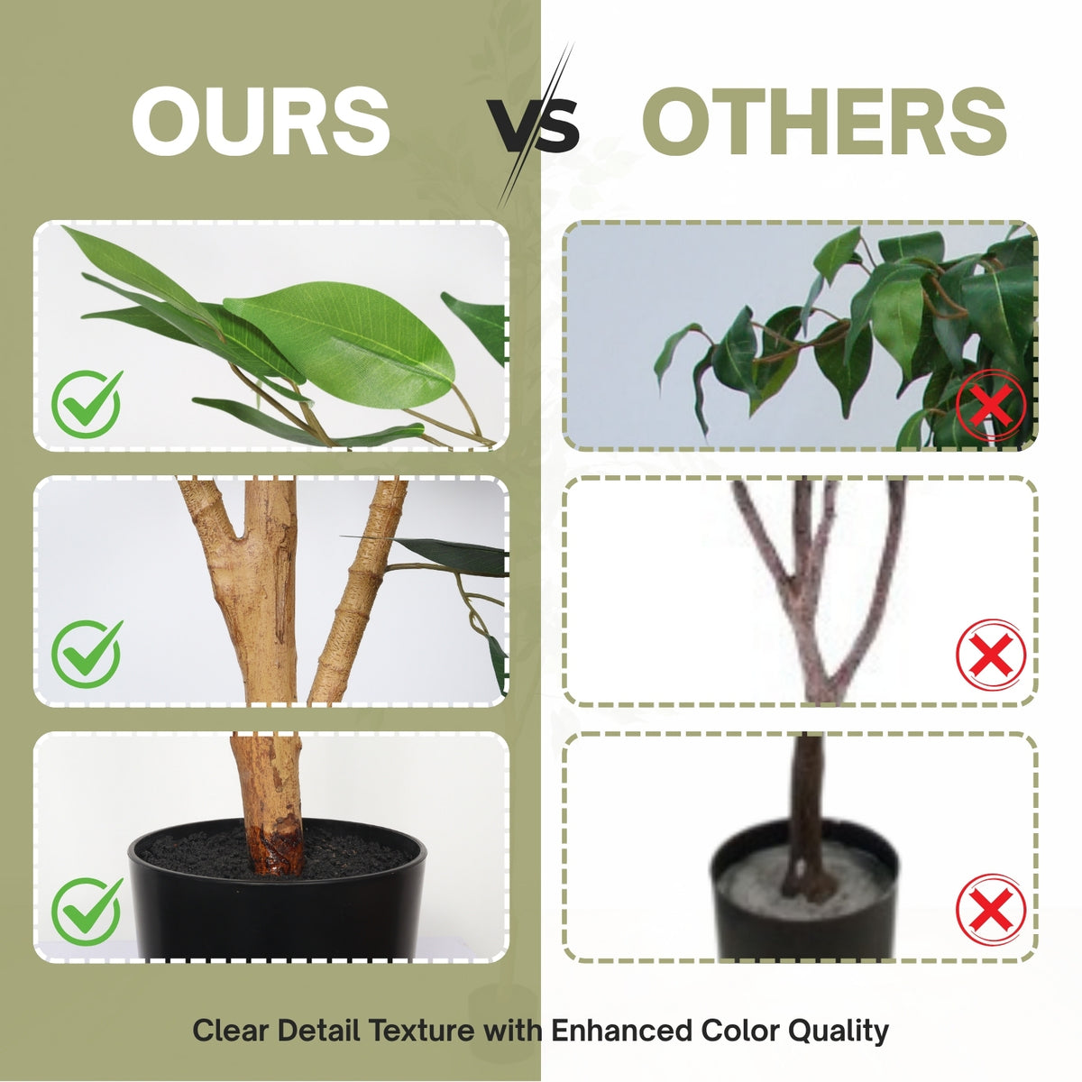 Artificial Ficus Tree, 6 ft with natural trunk in black pot, ideal for indoor home or office decor by Anthony & Home.
