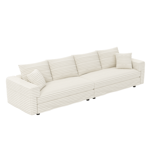 Anthony & Home Atelier Plush Corduroy 4-Seat Sofa with soft plush fabric and stylish design, shown in a cozy living room setting.