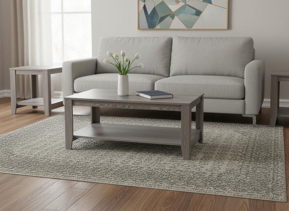 Set of Three 42" Gray Coffee Table With Shelf