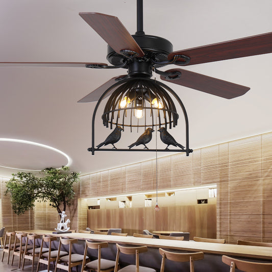Retro Industrial Ceiling Fan Lamp 5 Blade Remote 70W 100W