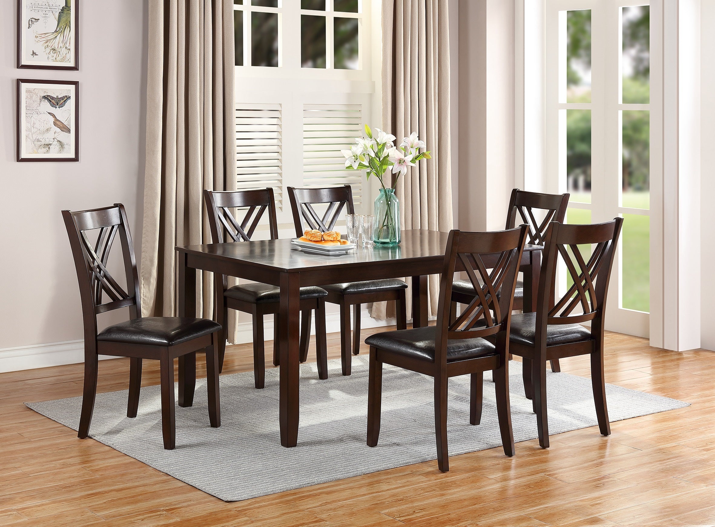 7 Piece Espresso Finish Dining Table And Six Side Chairs