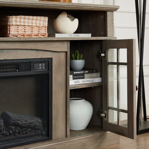 Classic Gray TV Media Stand With 23 Inch Fireplace Inset