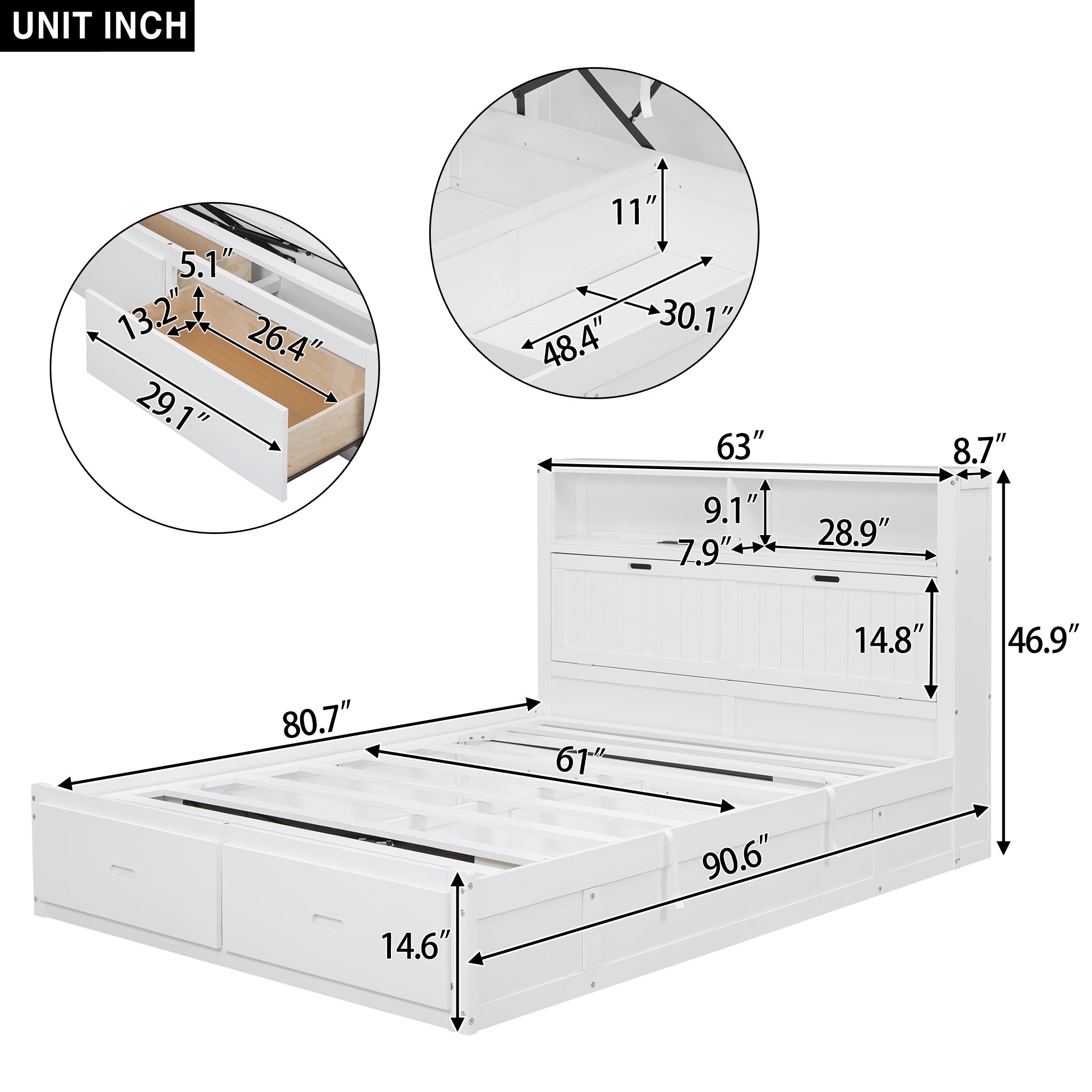 Anthony & Home signature edition solid wood queen platform bed with LED headboard, storage drawers, and USB charging ports.
