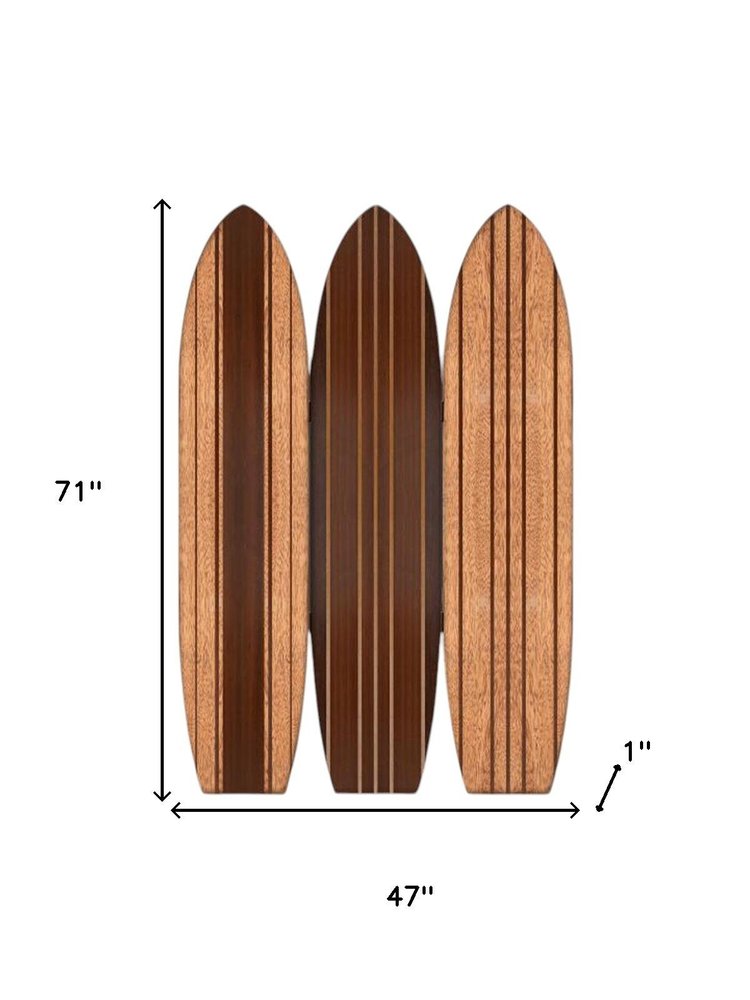 Warm Brown Long Board 3 Panel Room Divider Screen