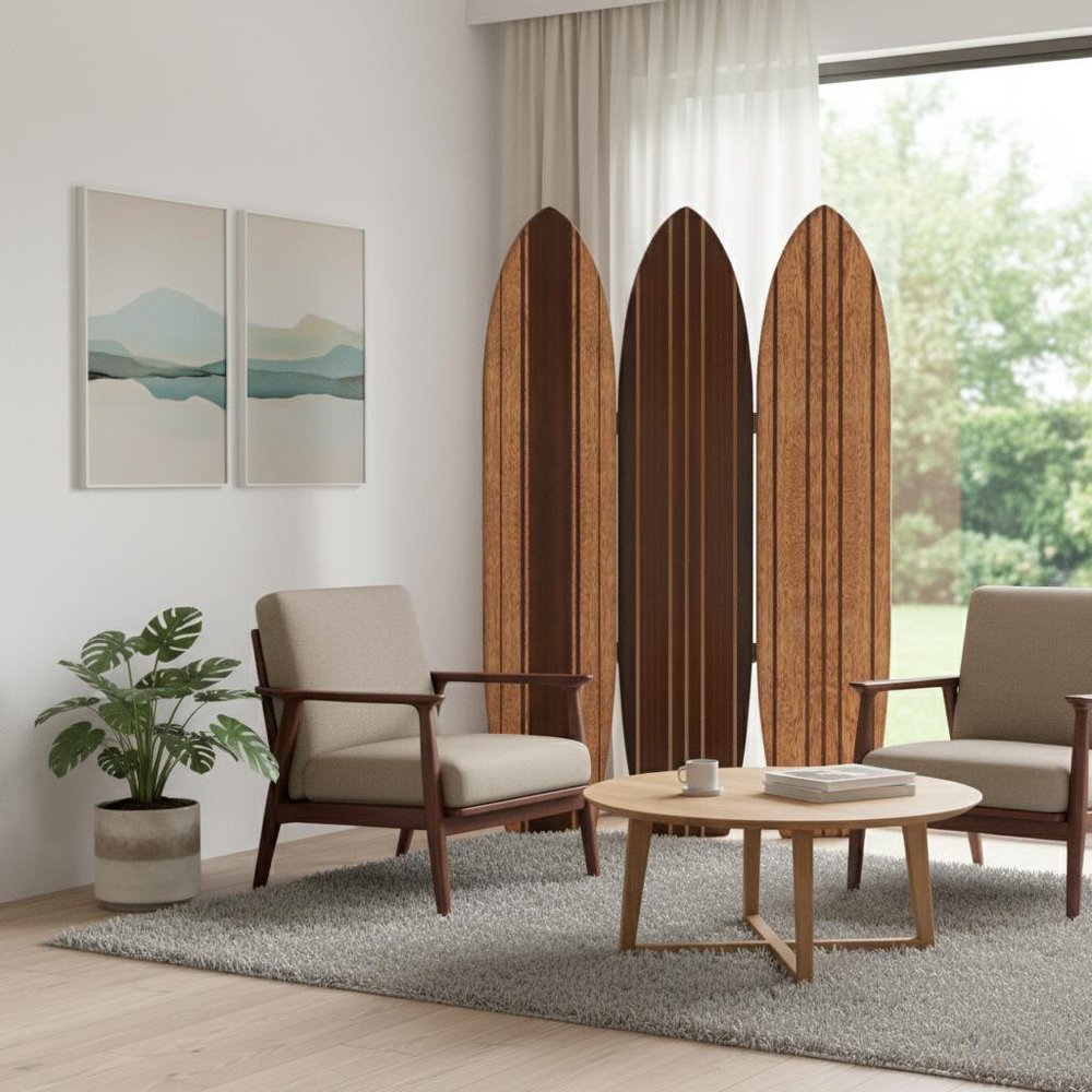 Warm Brown Long Board 3 Panel Room Divider Screen