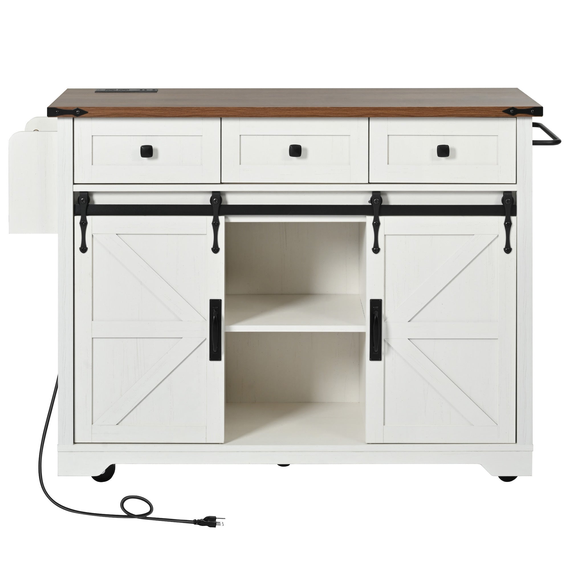 Anthony & Home farmhouse kitchen island with wood-grain top, featuring a sturdy base and spacious surface for cooking and dining.