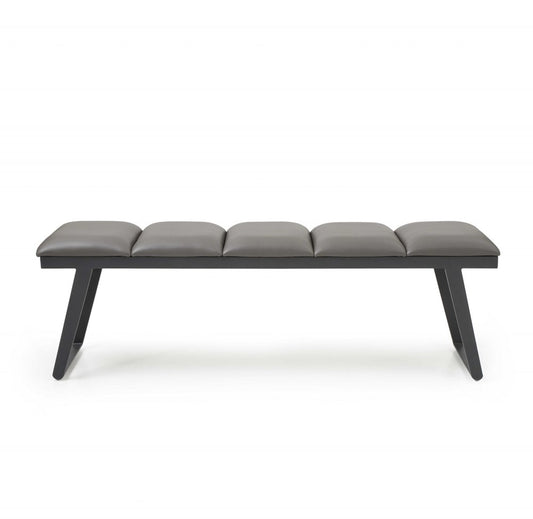 57" Gray Upholstered Faux Leather Bench - Anthony & Home