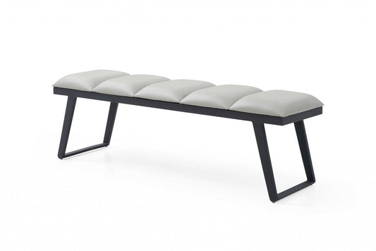 57" Light Gray and Black Upholstered Faux Leather Bench - Anthony & Home