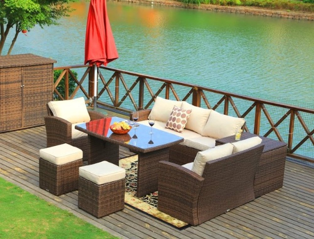 179.85" X 31.89" 32.68" Brown 7Piece Steel Outdoor Sectional Sofa Set With Ottomans And Storage Box - Anthony & Home