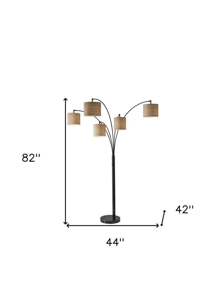 Bronze 82 Inch Five Light Tree Floor Lamp Beige Drum Shade