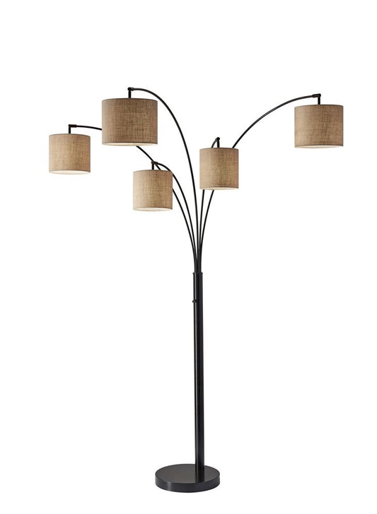 Bronze 82 Inch Five Light Tree Floor Lamp Beige Drum Shade