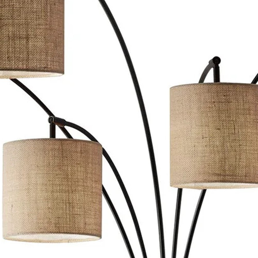 Bronze 82 Inch Five Light Tree Floor Lamp Beige Drum Shade