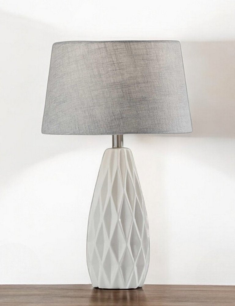 Set of Two 23" White Ceramic Bedside With Gray Drum Shade