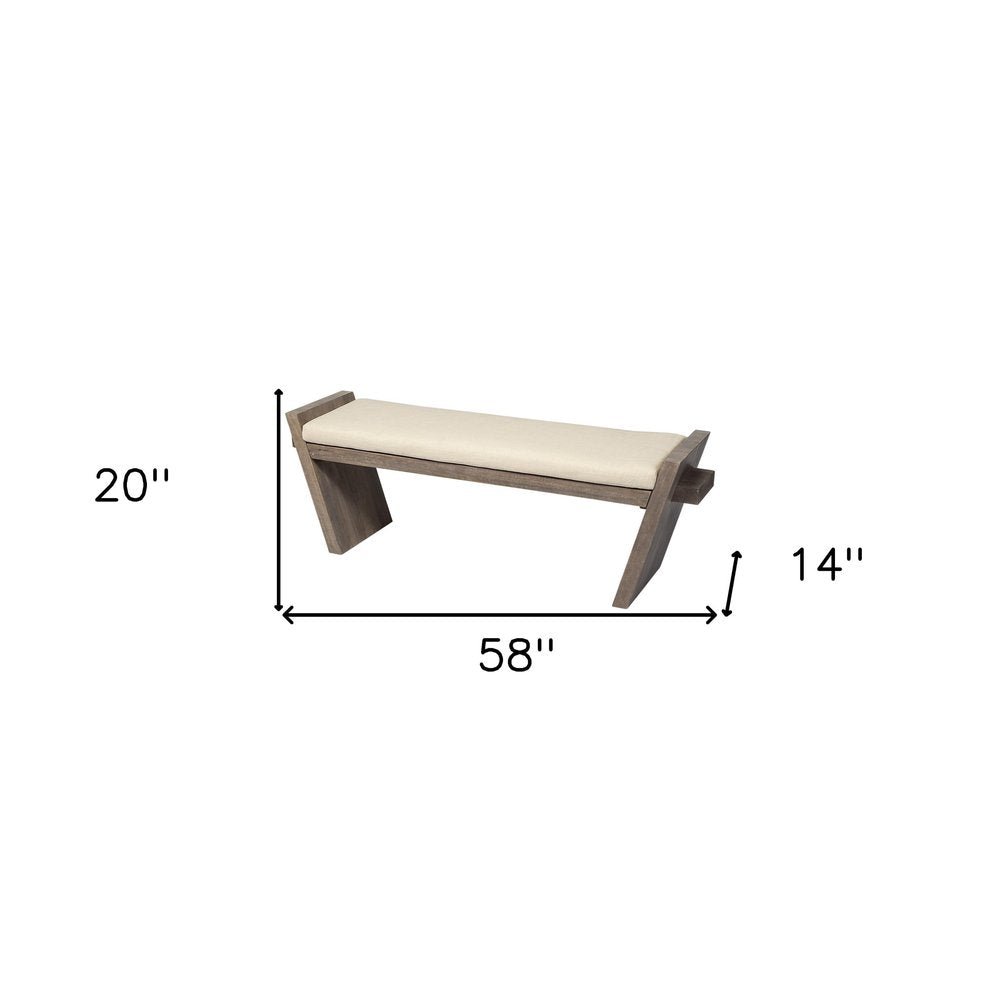 14" Cream and Brown Upholstered Linen Blend Bench - Anthony & Home