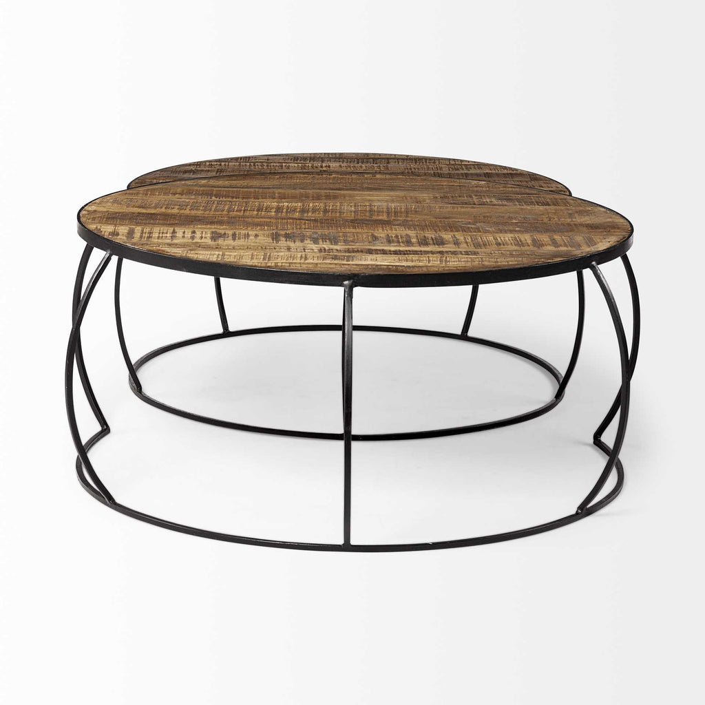 Brown and Black Wood and Metal Round Nested Coffee Tables-4