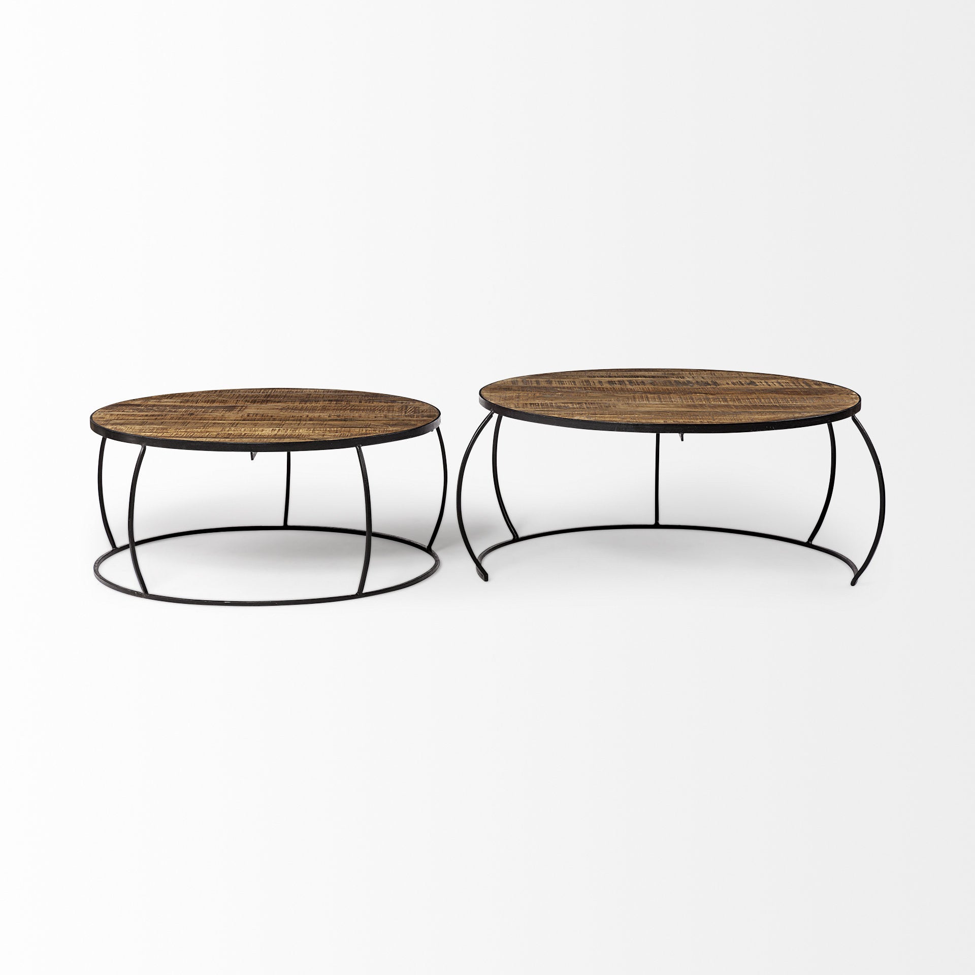 Brown and Black Wood and Metal Round Nested Coffee Tables-5