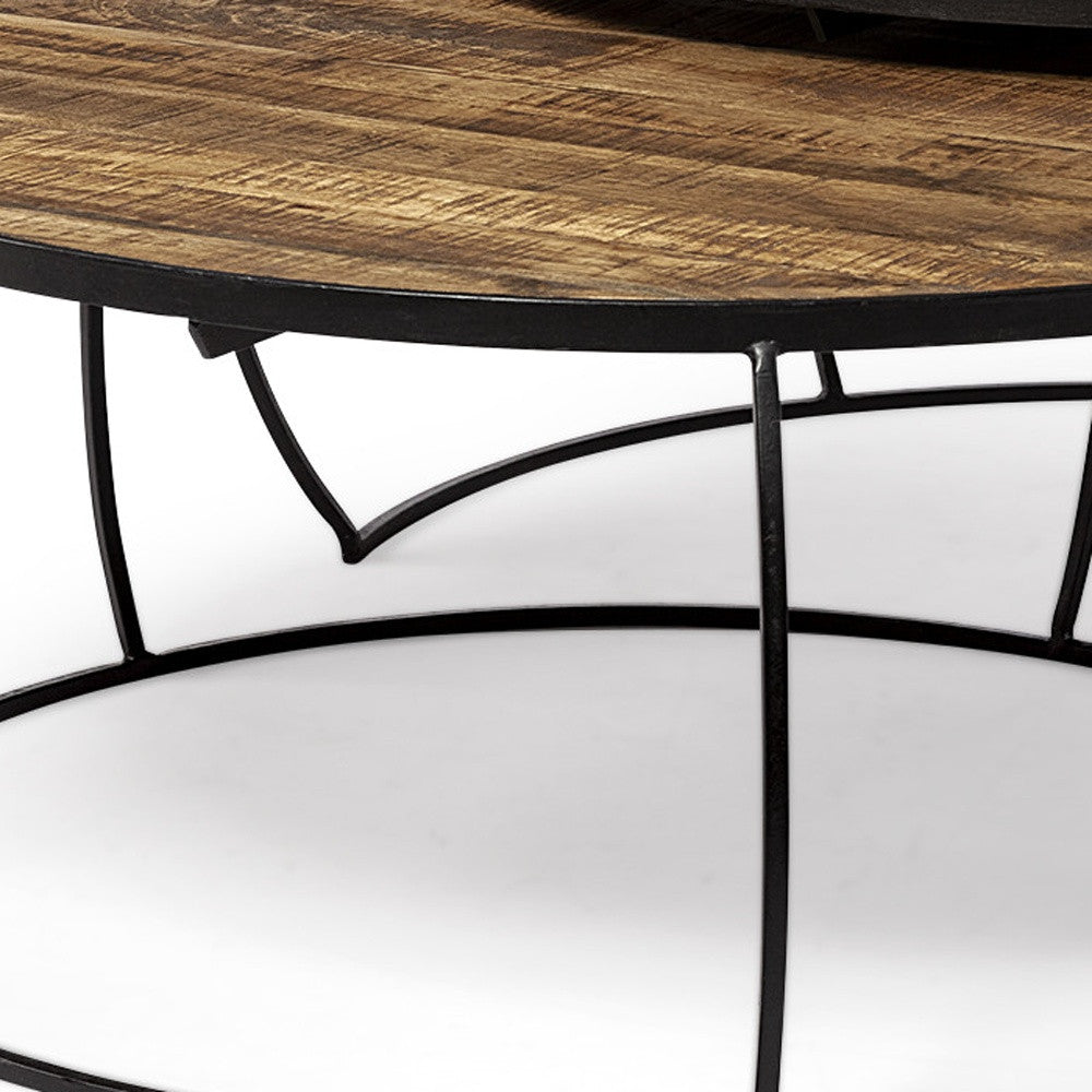 Brown and Black Wood and Metal Round Nested Coffee Tables-7