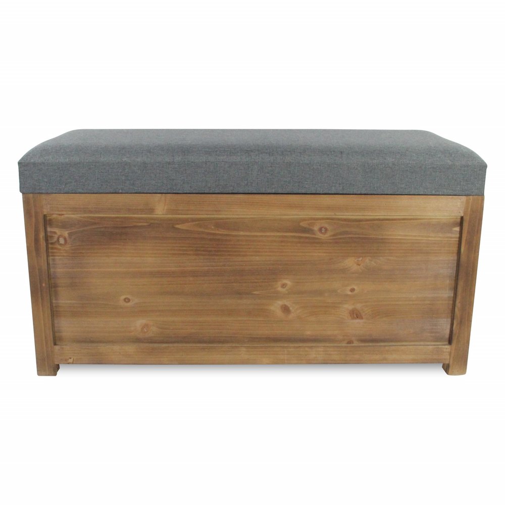 Set of 2 rectangular gray linen fabric and wood storage benches by HomeRoots, showcasing padded tops and wooden legs.