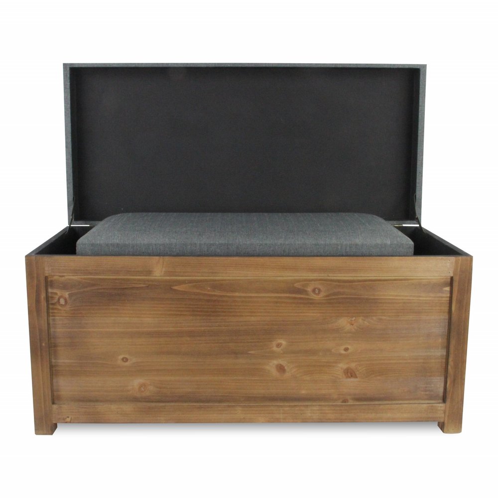 Set of 2 rectangular gray linen fabric and wood storage benches by HomeRoots, showcasing modern design and sturdy construction.