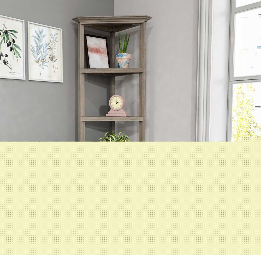 Gray Solid Wood Corner Bookcase
