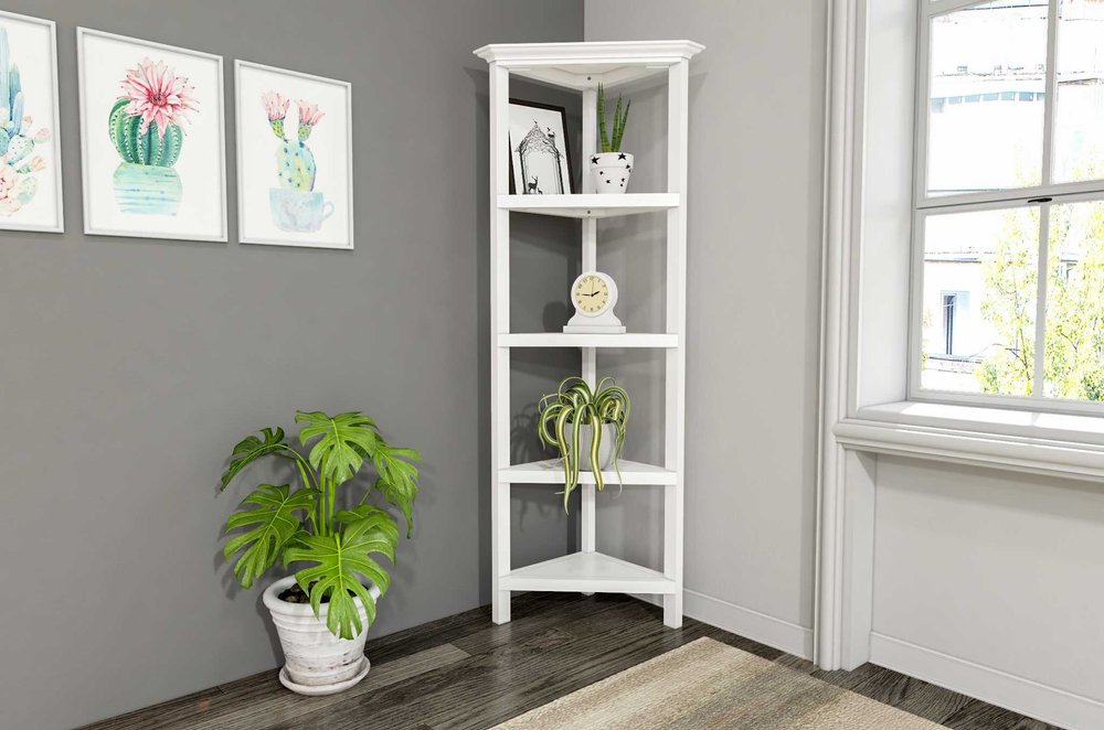 White Solid Wood Corner Bookcase