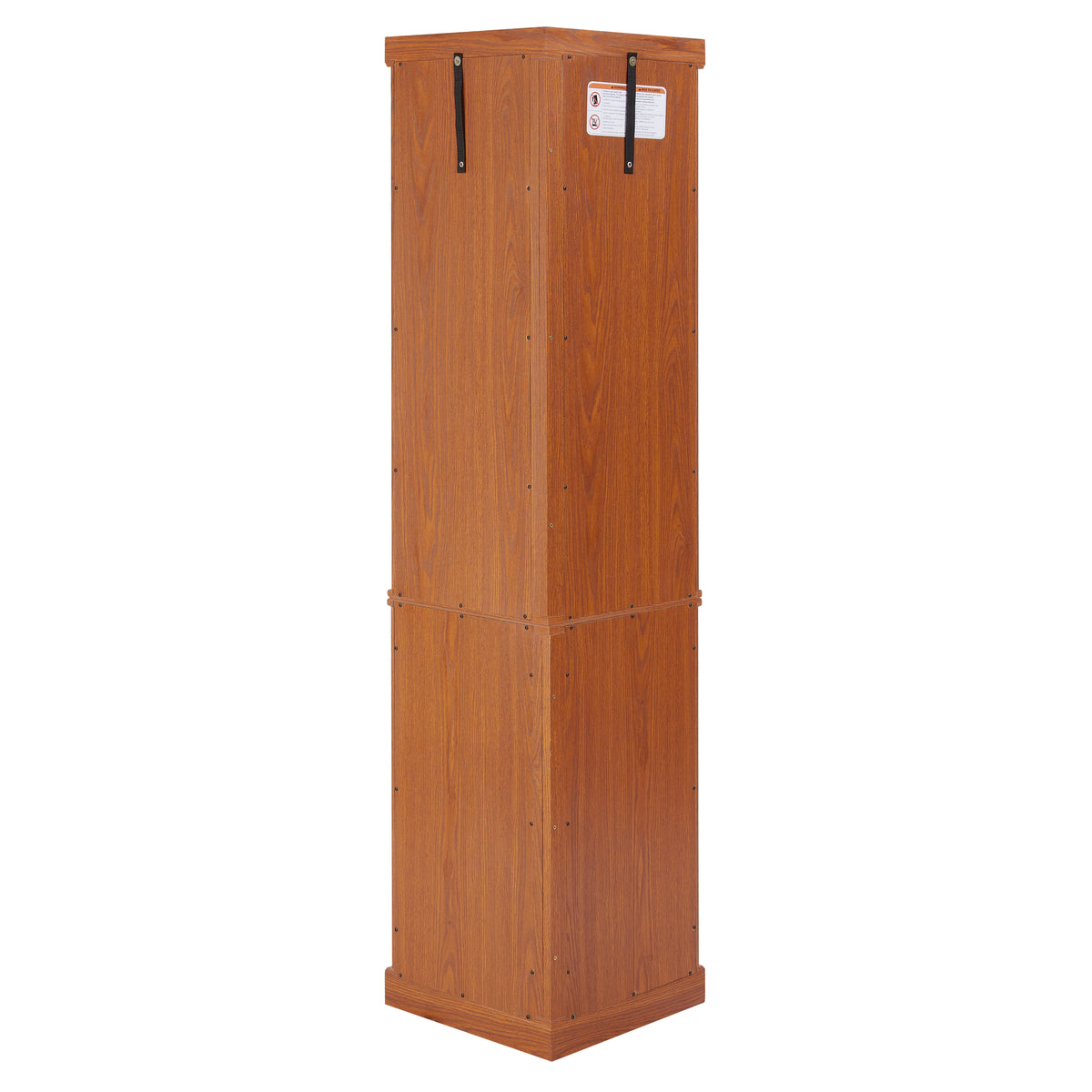 Dark oak corner lighted curio cabinet by Anthony & Home with glass doors and interior lighting, showcasing collectibles and display items.