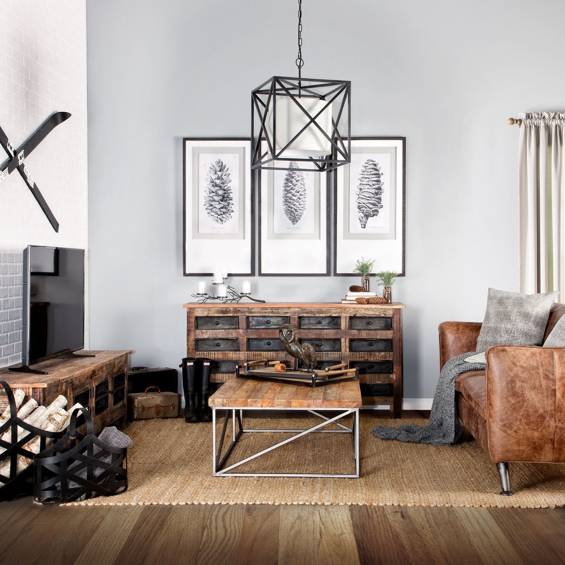 76" Brown Distressed Reclaimed Wood Enclosed Storage TV Stand