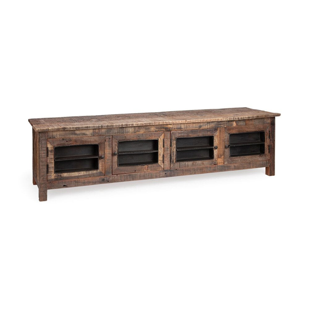 76" Brown Distressed Reclaimed Wood Enclosed Storage TV Stand