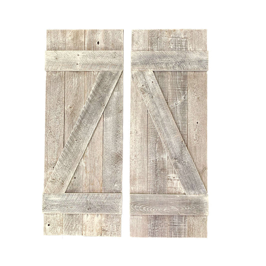 Set of Two Rustic Weathered Grey Wood Window Shutters