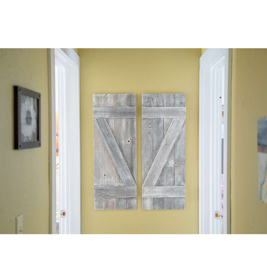 Set of Two Rustic Weathered Grey Wood Window Shutters