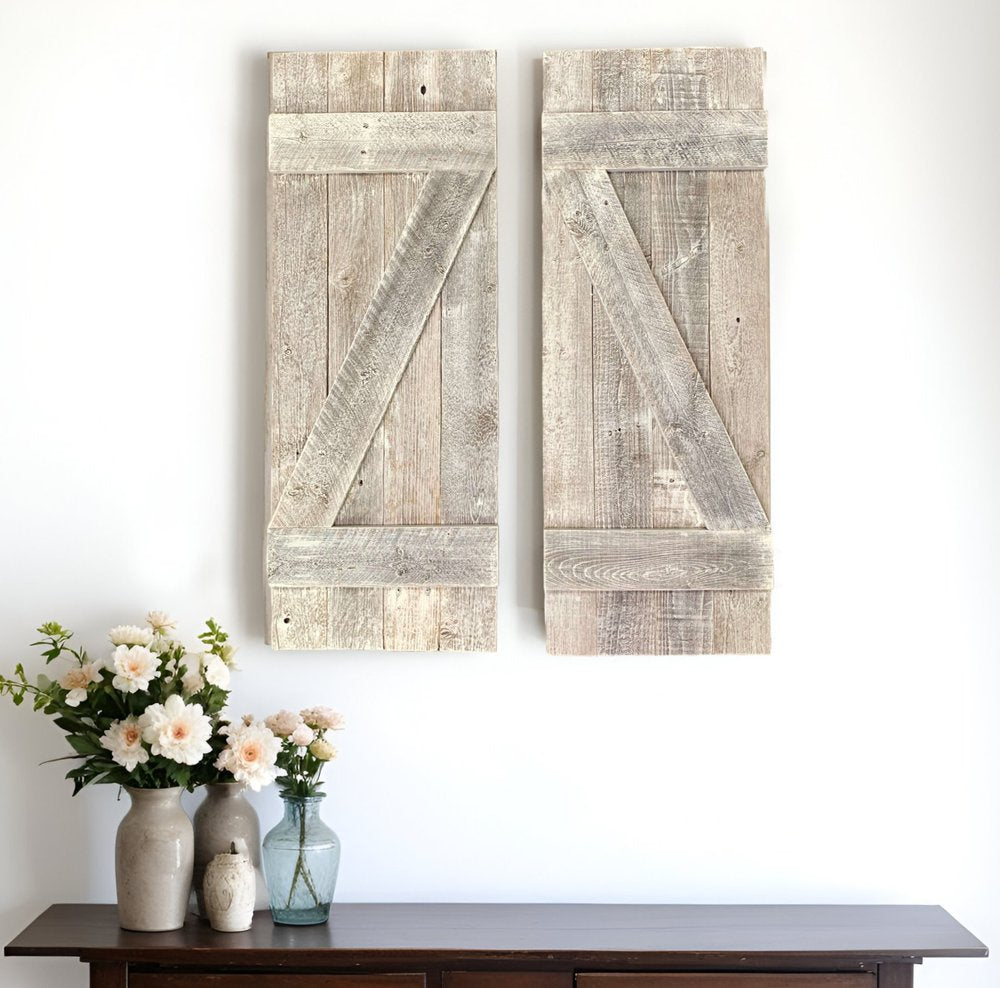 Set of Two Rustic Weathered Grey Wood Window Shutters