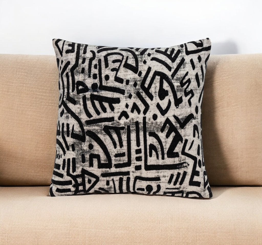 Black And White Abstract Velvet Throw Pillow-0