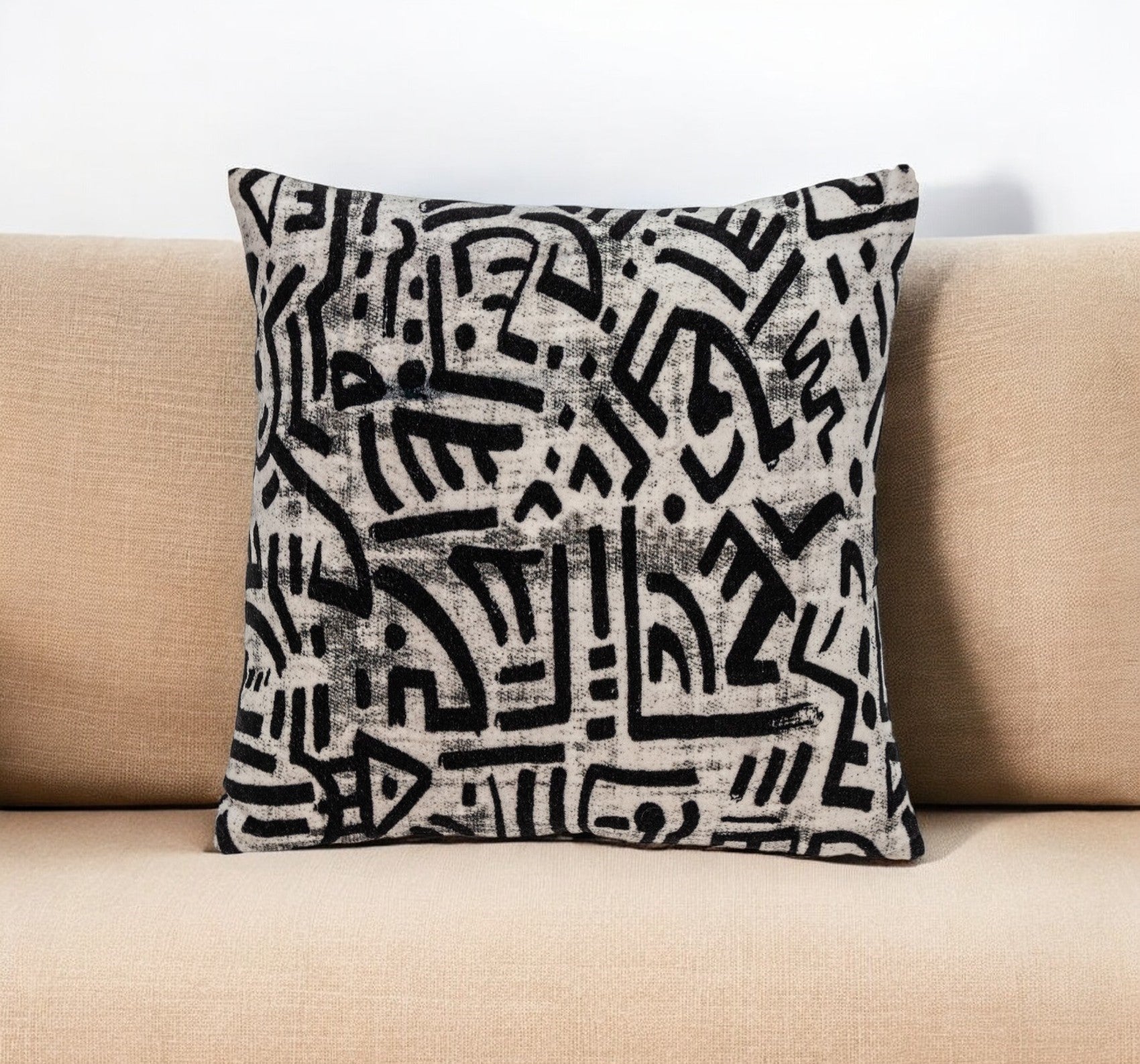 Black And White Abstract Velvet Throw Pillow-0