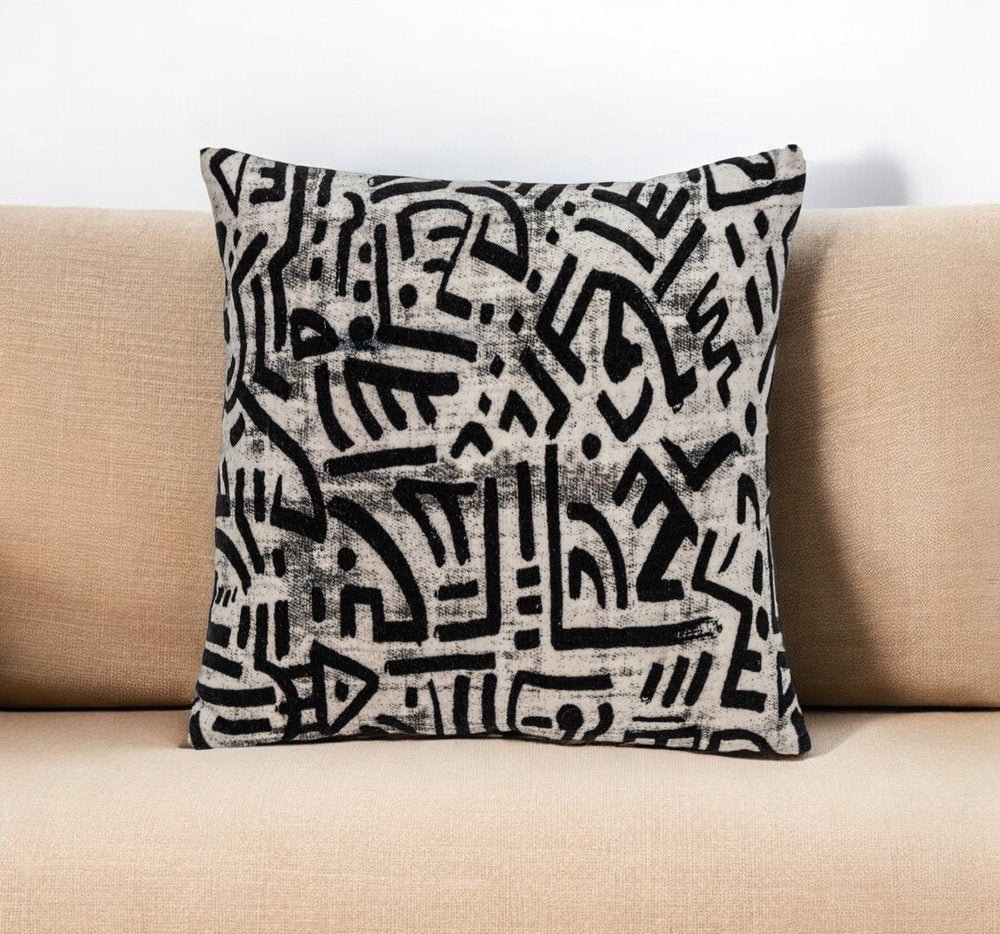 Black And White Abstract Velvet Throw Pillow - Anthony & Home