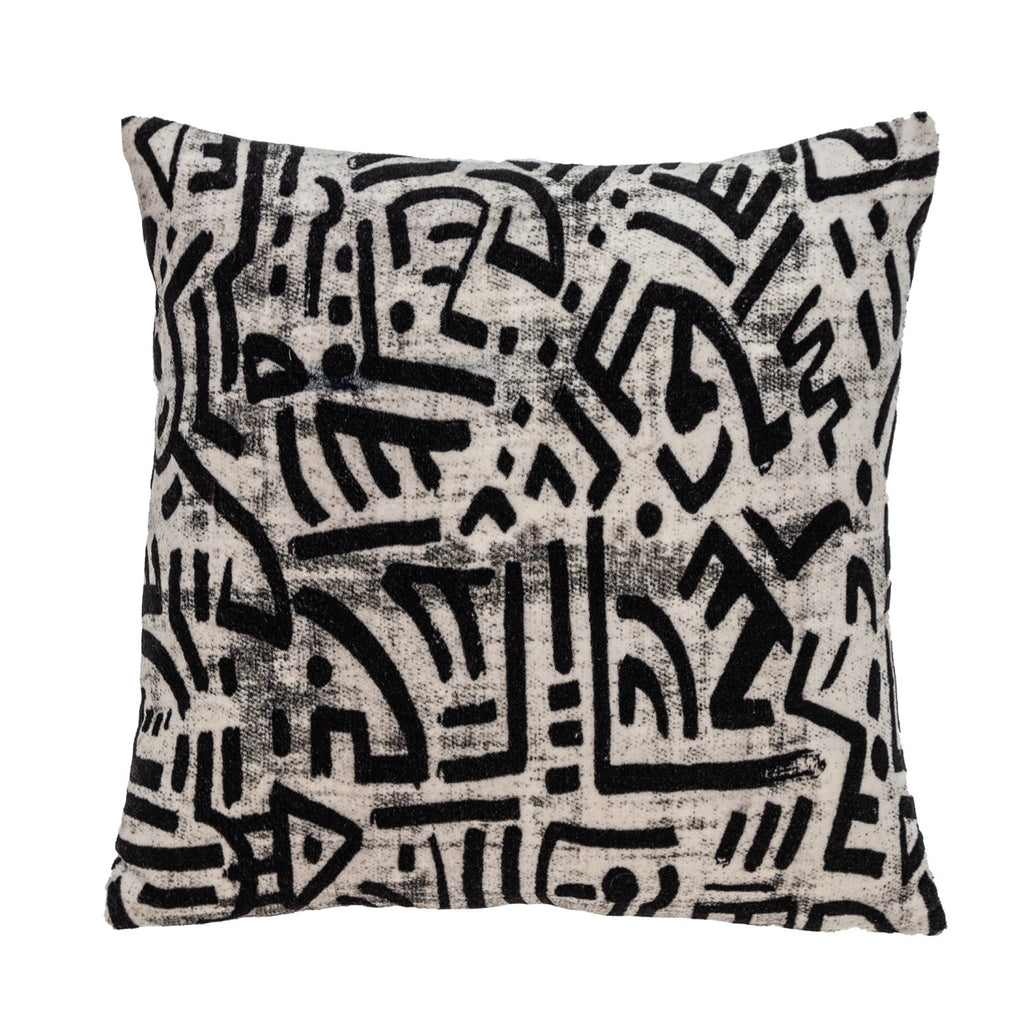 Black And White Abstract Velvet Throw Pillow-1