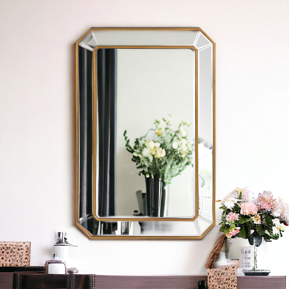 Recatngle Gold Leaf Mirror With Angled Corners Frame - Anthony & Home
