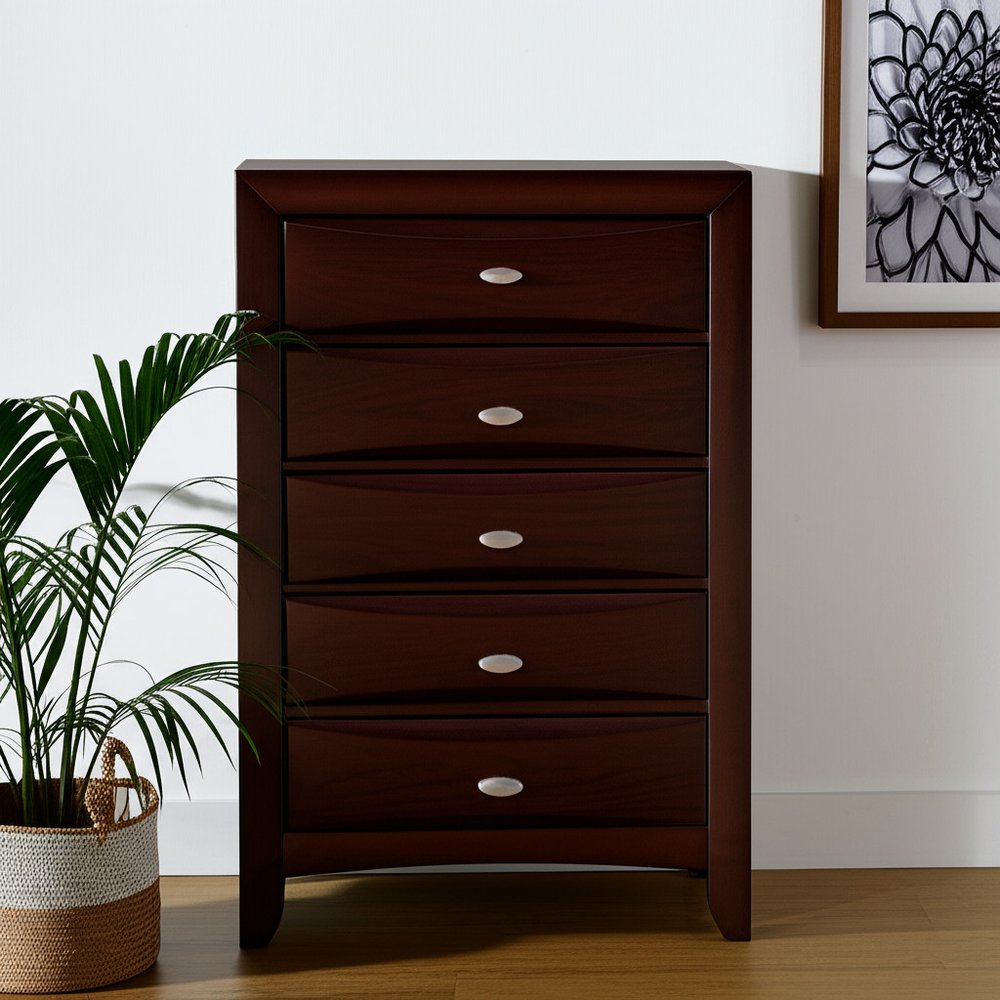 New Merlot Chest With 5 Chambared Drawer