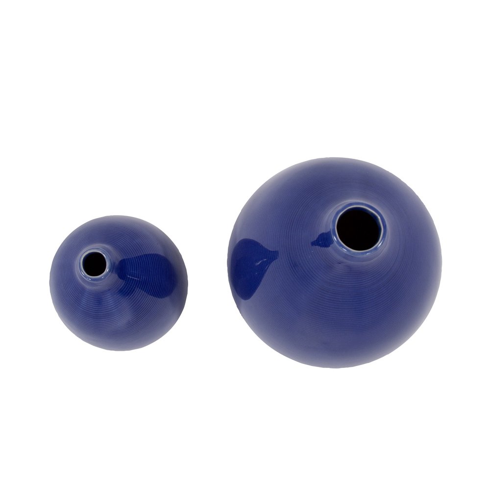 Set of Two Cobalt Ceramic Round Table Vases