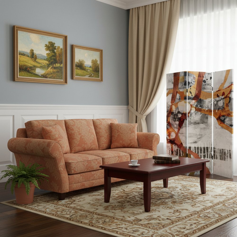 Contemporary Abstract Art  Three Panel Room Divider Screen