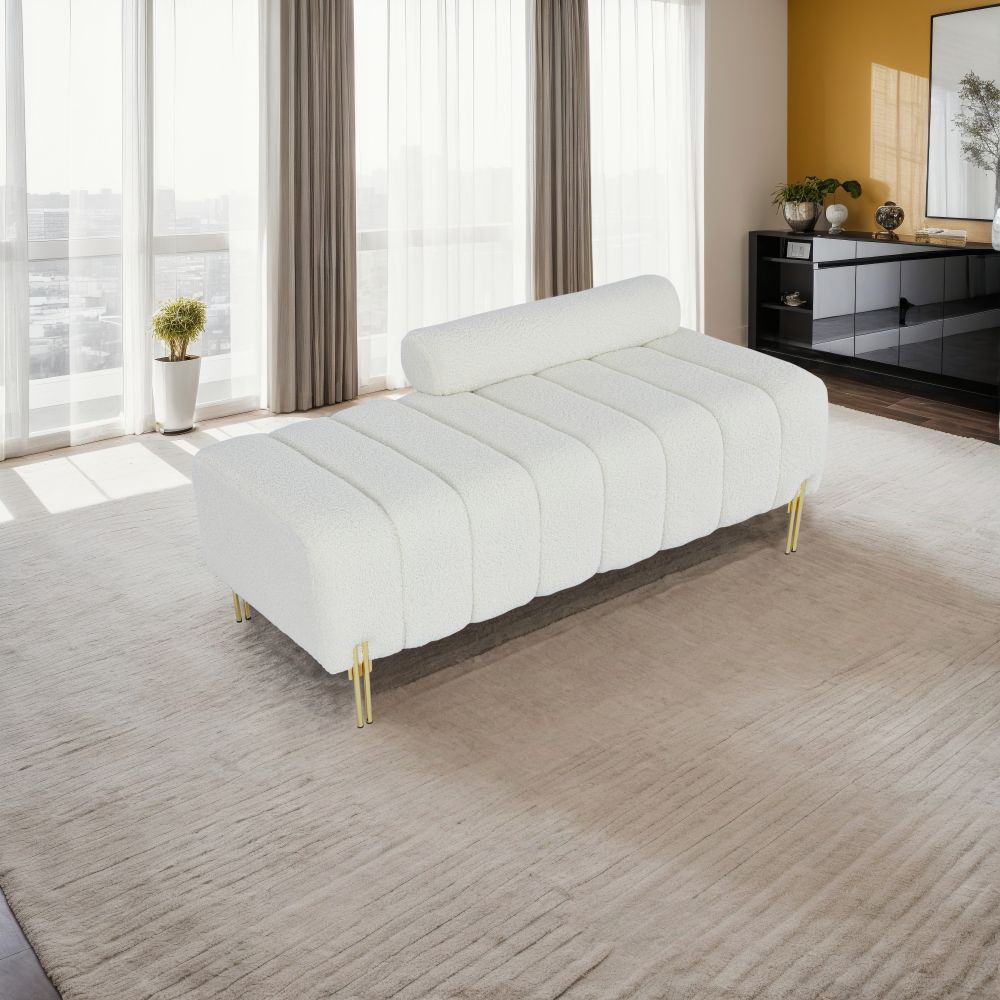 Beige Teddy Storage Bench With Hidden Storage And Armrests