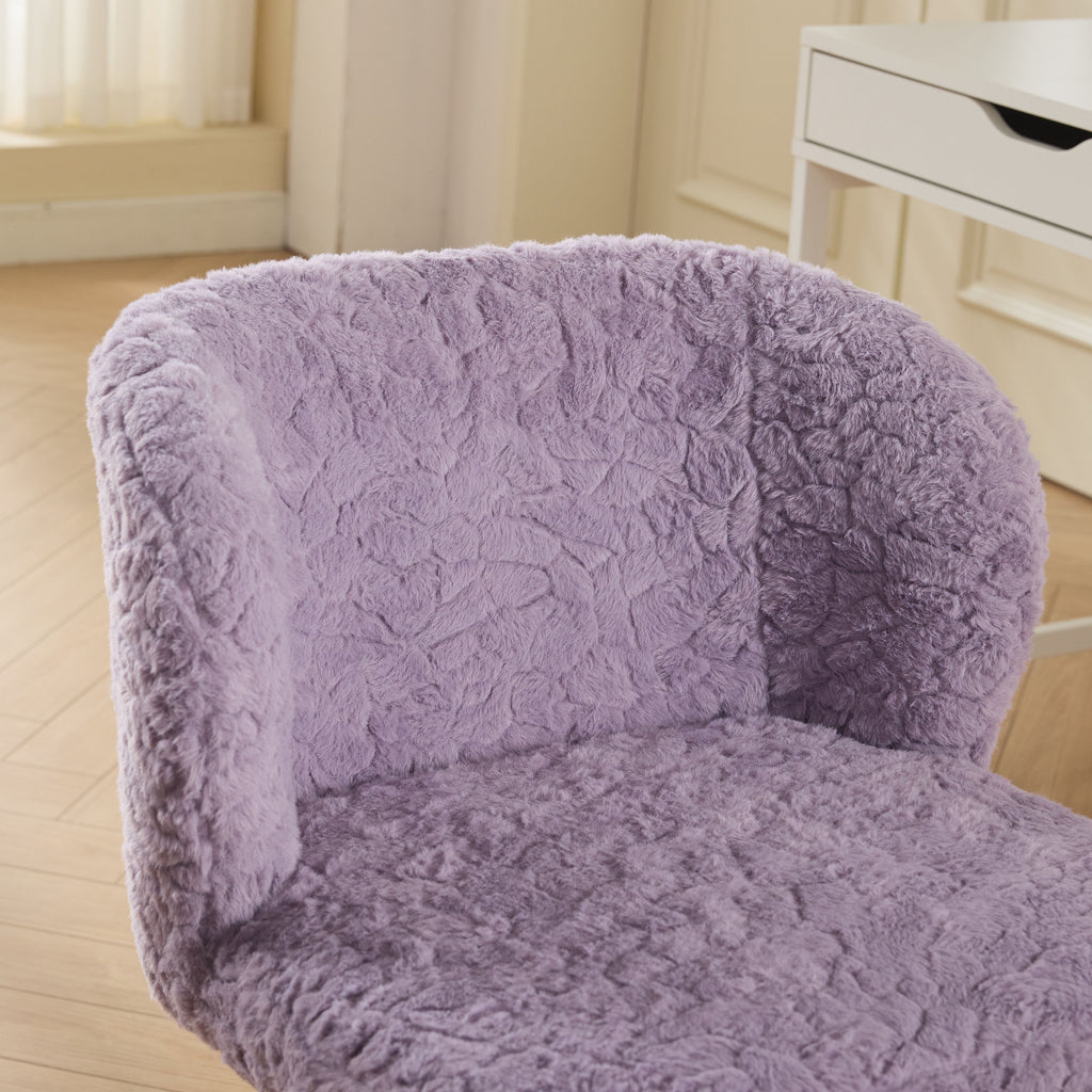 Violet Atelier rabbit-hair office chair with metal base by Anthony & Home, featuring plush upholstery and modern design.