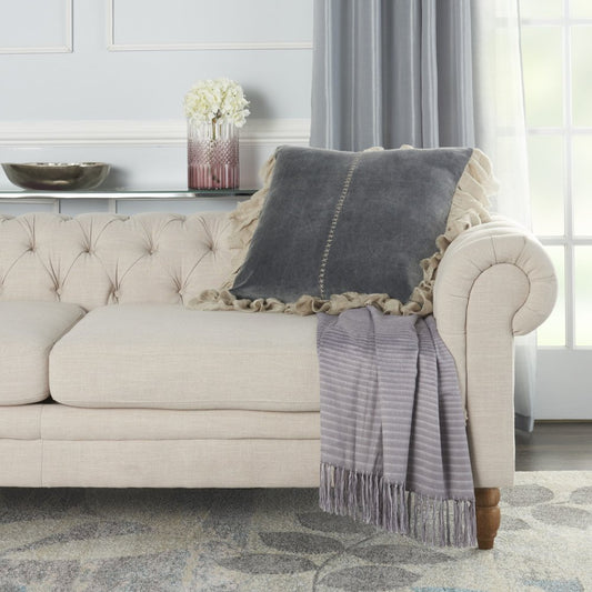 Wide Tasseled Marble Steel Blue Throw Pillow