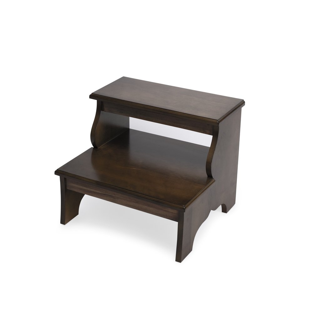 18-inch brown solid wood step stool from HomeRoots, featuring a sturdy ladder design with smooth finish and natural wood grain.