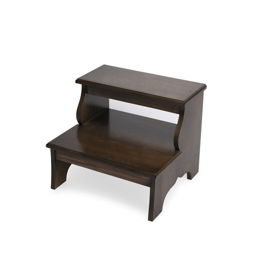 18-inch brown solid wood step stool from HomeRoots, featuring a sturdy ladder design with smooth finish and natural wood grain.
