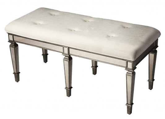 42" Silver Upholstered 100% Cotton Entryway Bench - Anthony & Home
