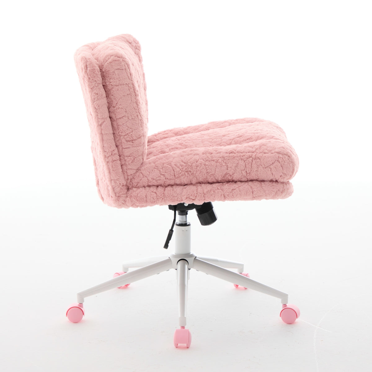 Anthony & Home Studio Pink faux rabbit hair office chair with metal base and wide 26.4-inch seat, stylish and comfortable workspace seating
